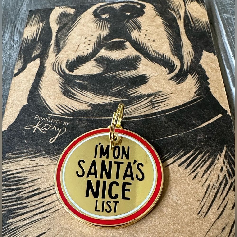 Christmas Dog Collar Charm Santa’s Nice List Primitives by Kathy